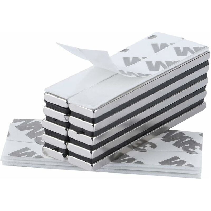 Packung Mit 10 Rechteckigen Neodym-magneten (60 X 10 X 3 Mm) – Extra Starker 3m-kleber – Für Metalloberflächen – Dreifache Nickel-kupfer-nickel-beschichtung