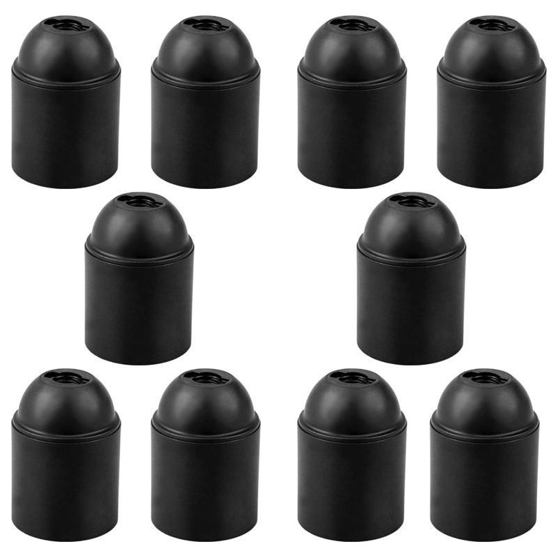 10 Schwarze E27-fassungen – Dicke Basis Für Freiliegende Glühbirnen – Anschluss Für Kabel Von 0,5 Bis 2,5 Mm² – Erhöhte Sicherheit