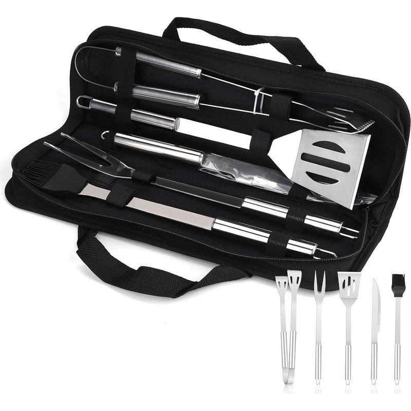 6-teiliges Grillbesteck-set, Grillwerkzeug-set Aus Edelstahl, Grillzubehör, Grillwerkzeuge, Grillzubehör Für Garten Und Terrasse