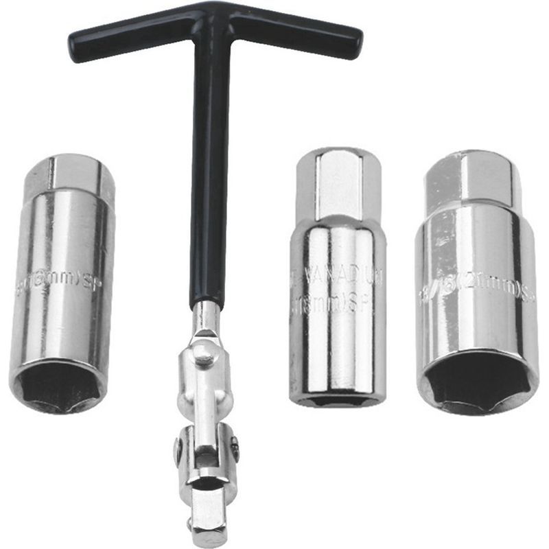 Satz Mit 4 Zündkerzenschlüsseln 16/18/21 Mm – Universeller Zündkerzenschlüssel Für Autos Und Motorräder – Edelstahl – 720° Verstellbar