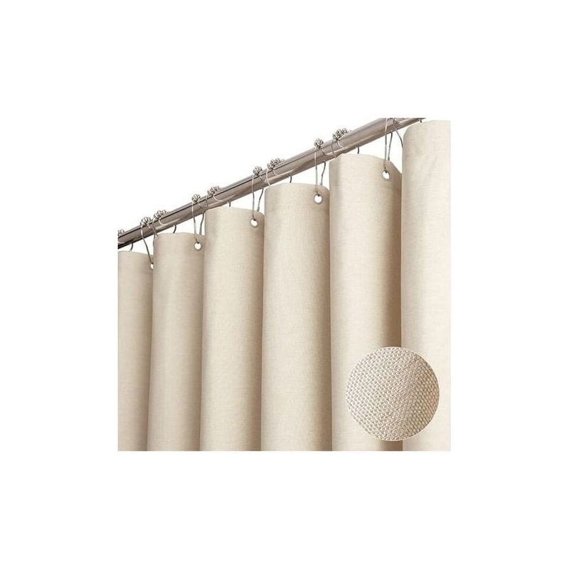 – 84 Zoll (ca. 213 Cm) Langer Duschvorhang Aus Polyester – 230 G/m² Stoff In Leinenoptik – 12 Haken Inklusive – Wasserabweisend Und Knitterfrei