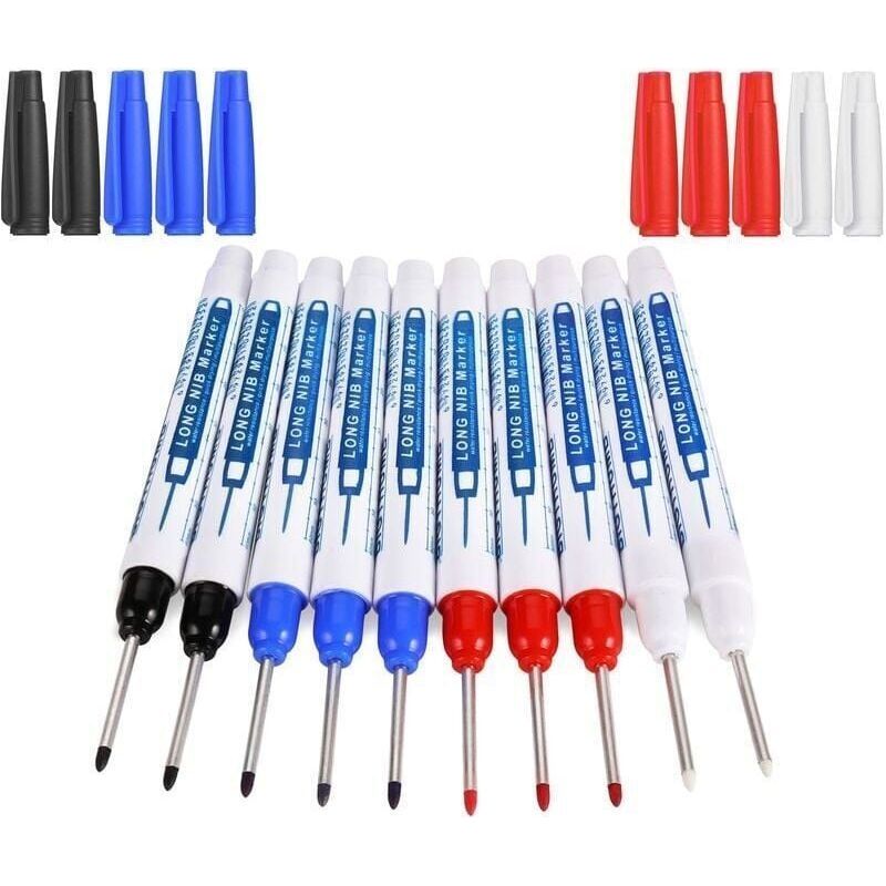 10er-pack Permanentmarker Mit 30 Mm Langer Spitze – Für Holz, Metall, Kunststoff Und Stein – Wasserfeste, Schnelltrocknende Tinte – Farben: Schwarz, Blau, Rot, Weiß