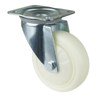 Lenkrolle Rad-Ø 150 mm Tragfähigkeit 300 kg Kunststoff Platte L135xB110 mm Farbe Rolle weiß