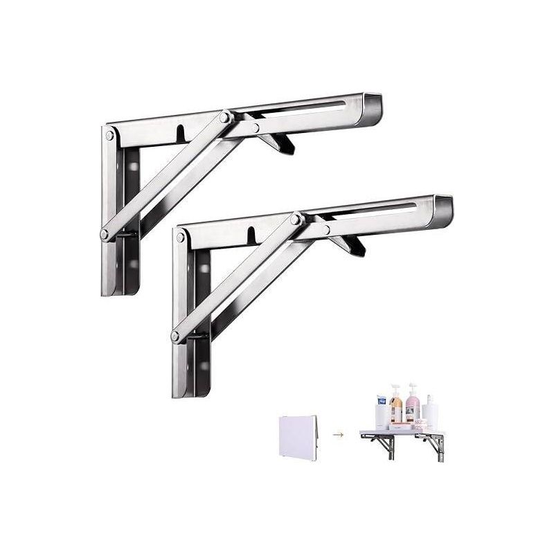 2 Stück 250 Mm Klappregalträger, Silberfarbene Edelstahl-klappkonsolenhalterung, Robuste, Einziehbare Klappkonsolenhalterung, Für Garage, Küche, Schlafzimmer