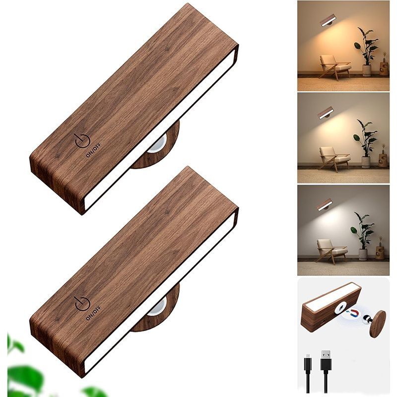 Wiederaufladbare Led-wandleuchten Mit Usb-anschluss – 2er-set – Massivholz – Dimmfunktion Per Berührung – Bohrfreie Montage – 4000 Mah