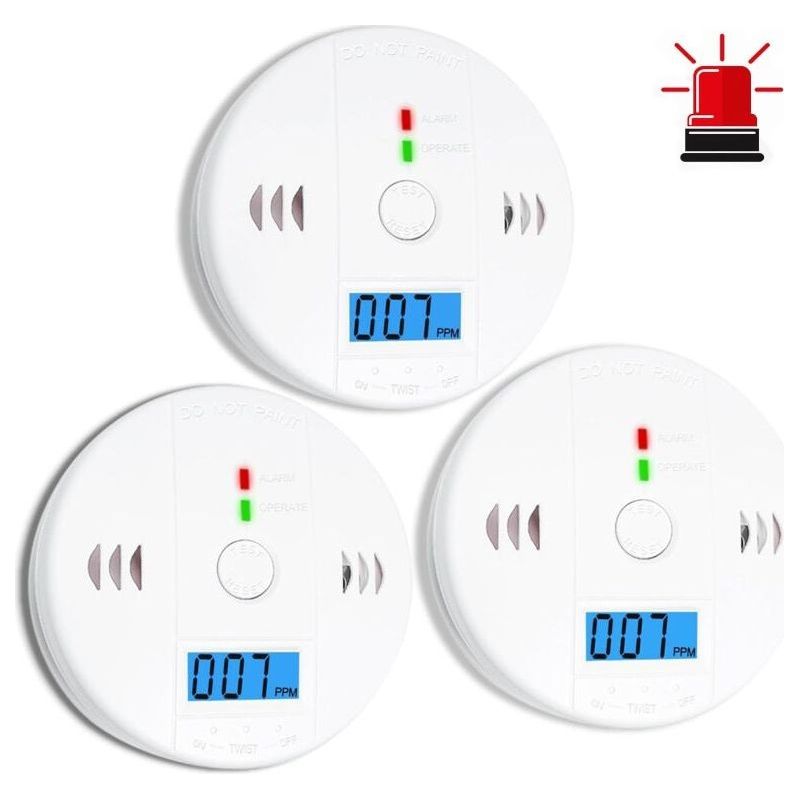 Set Mit 3 Kohlenmonoxidmeldern – 85 Db Alarm – Lcd-bildschirm – Betrieb Mit 3 Aa-batterien – Einfache Installation Ohne Verkabelung