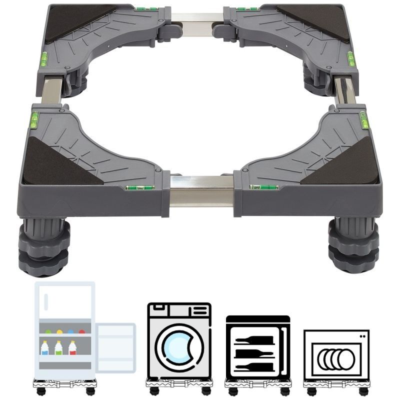 Waschmaschinenständer Mit 4 Gepolsterten Füßen – Tragkraft 180 Kg – Verstellbare Breite 40–62 Cm – Verstellbare Höhe 10–12,5 Cm – Pvc Und Edelstahl