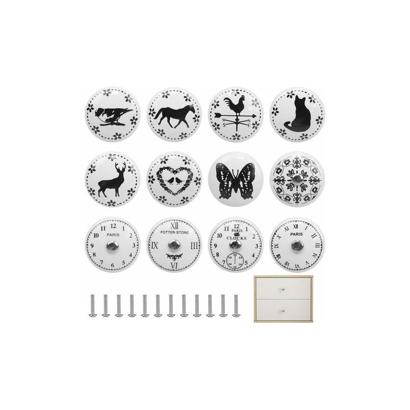 – Vintage-möbelknopf Aus Keramik – 38 X 32 Mm – 12er-packung Mit Schrauben – Für Schränke Und Schubladen