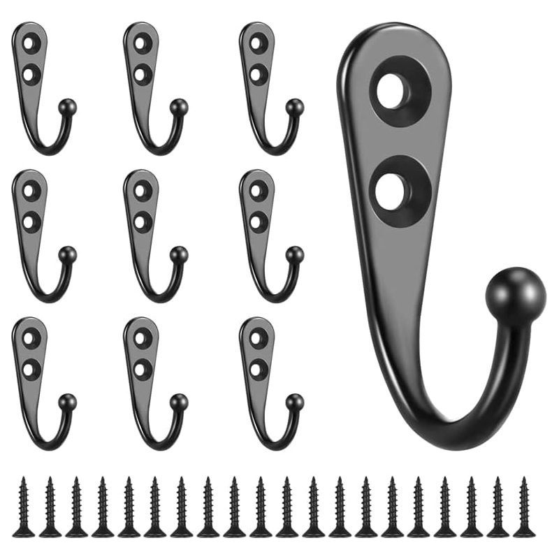 Schwarze Metall-wandhaken – 10er-set Aufbewahrungshaken – Stabile Schraubbefestigung – Für Mäntel, Hüte Und Taschen