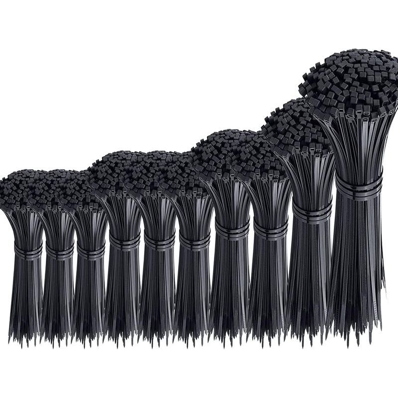 Packung Mit 1000 Schwarzen Kabelbindern Aus Nylon 6/6 – Zugfestigkeit 8,1–18 Kg – Länge 100/150/200/250/300 Mm – Breite 3/4 Mm