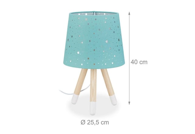 Tischlampe Kinderzimmer, Nachttischlampe Sterne, Jungen & Mädchen, E14, runder Stoffschirm, 40 cm hoch, mint - Relaxdays