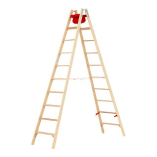 Holz-Stufenstehleiter, beidseitig begehbar, 2x10 Stufen, Länge 2,93 m - Hymer