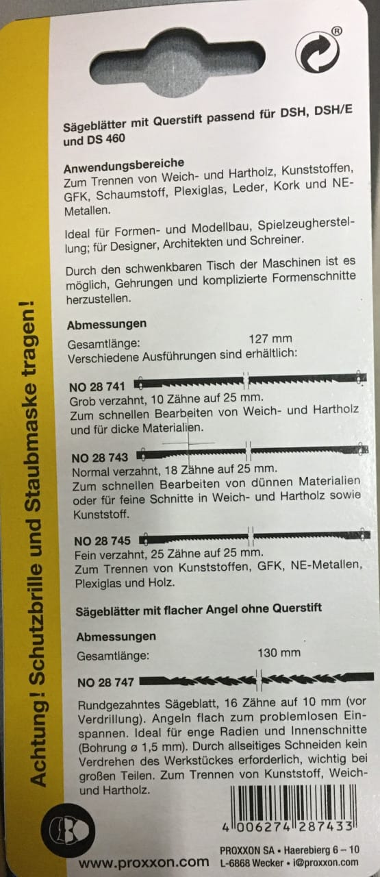 Proxxon - Sägeblätter mit Querstift, normal verzahnt, (18 Zähne auf 25 mm), 12 Stück - 28743