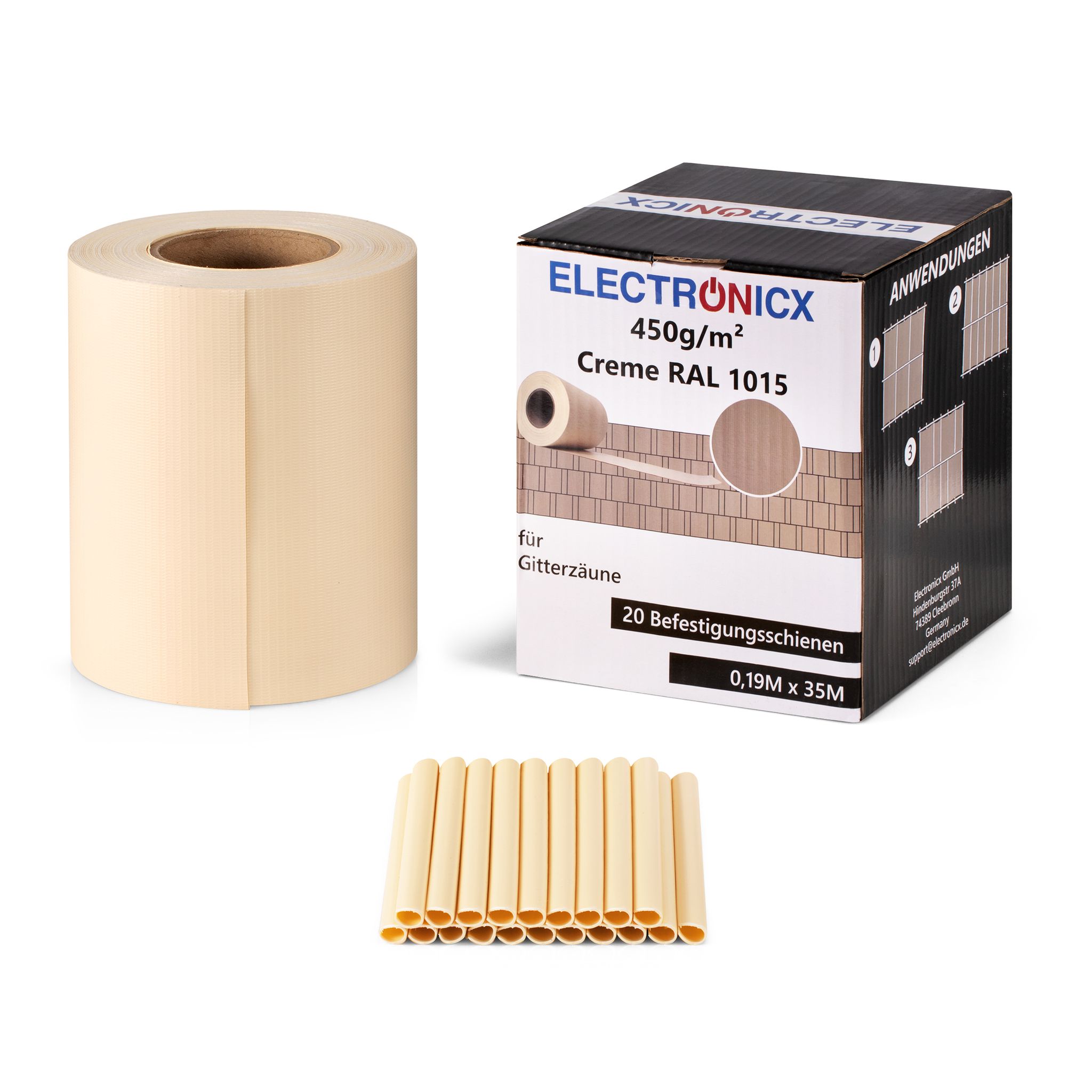 Electronicx Pvc Sichtschutzstreifen Creme (ral 1015) Sichtschutz Zaunfolie Doppelstabmatten 70m (2x35m) X 19 Cm 450g/m² Uv-beständig