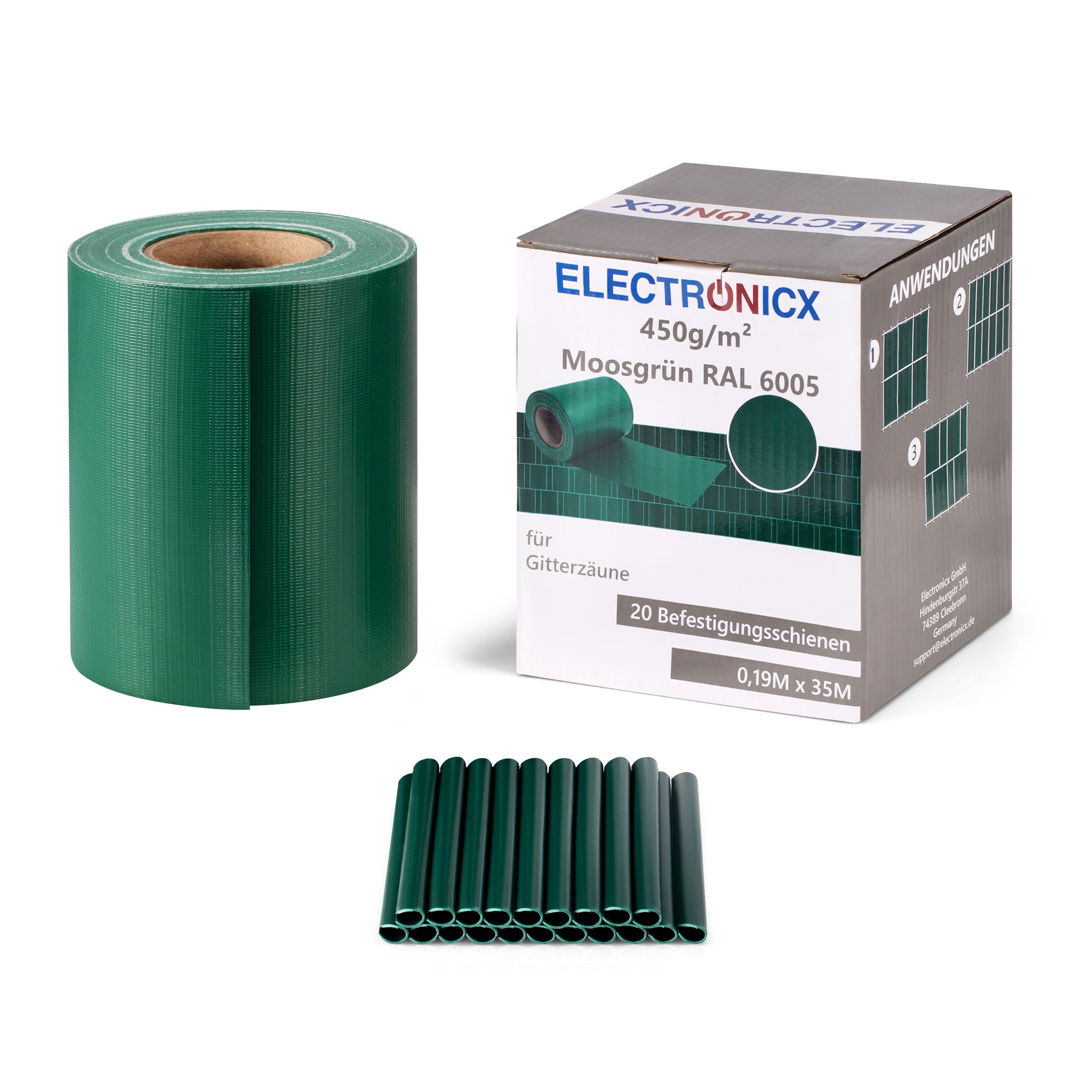 Electronicx Pvc Sichtschutzstreifen Moosgrün (ral 6005) Sichtschutz Zaunfolie Doppelstabmatten 70m (2x35m) X 19 Cm 450g/m² Uv-beständig