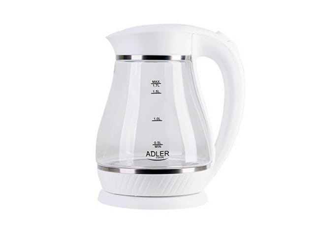 Adler AD1274 Elektrischer Glas-Wasserkocher, 1,7L, 2200W, LED-Beleuchtung, BPA-frei, 2200 W, 1,7 Liter, Glas, White