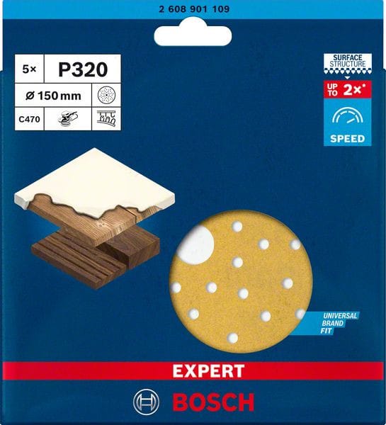 Accessories expert C470 2608901109 Exzenterschleifpapier gelocht Körnung (num) 320 (ø) 150 mm - Bosch