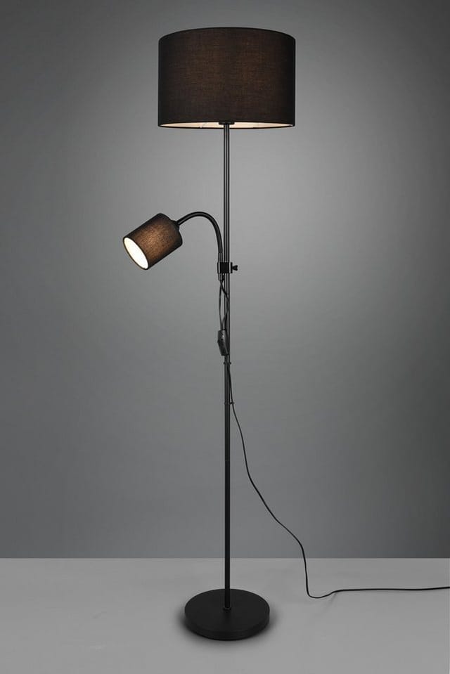 Trio Lighting - Stehleuchte owen Flexarm Leselicht Metall & Stoffschirm Schwarz, Höhe 160cm