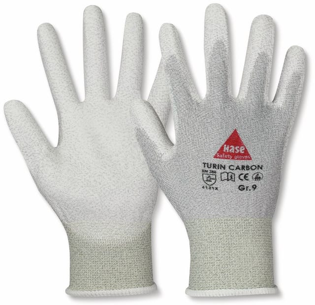 HASE SAFETY GLOVES Montagehandschuhe, TURIN CARBON, EN388, EN 420, antistatisch, grau/weiß, Größe 9