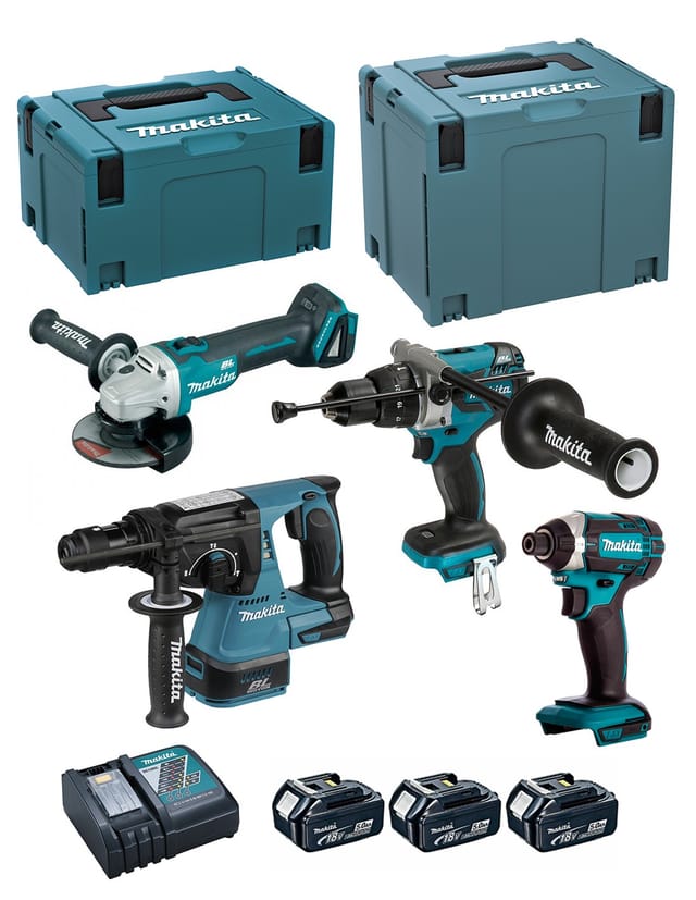 Makita - Kit DLX4050TJ (DHP481 + DTD152 + DHR243 + DGA504 + 3 x 5,0 Ah + DC18RC + makpac 3 + makpac 4)
