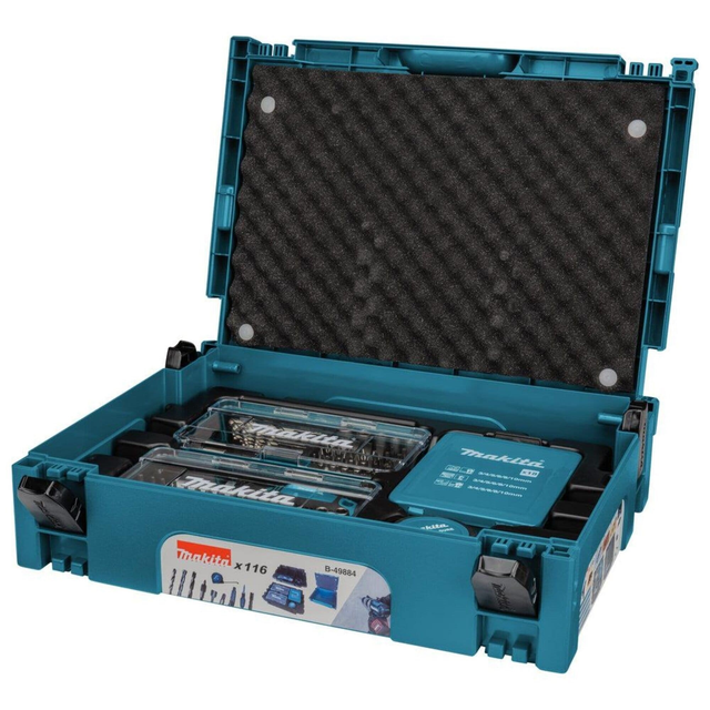 Bohrer- Und Bitset 116 Tlg Set ( B-49884 ) Taschenlampe / Ratschenschraubendreher / Schnellwechsel Bithalter / Maßband / Cuttermesser / Makpac - Makita