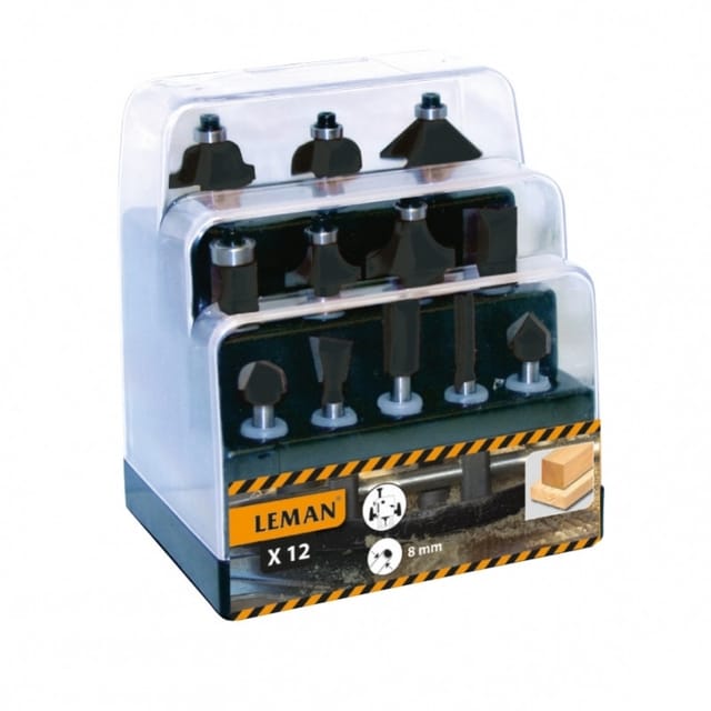 Set mit 12 sortierten Hartmetall-Bohrern Oberfräse Q8 Leman 7100.712