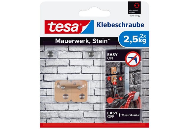 Klebeschraube Traglast 2,5 kg, 2 Stück Klebepads - Tesa