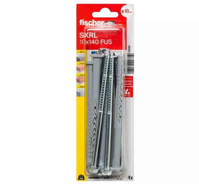 Fischer - 536187 Langschaftdübel sxrl 10 x 140 fus, Sechskantschraube mit U-Scheibe, 4 Stk
