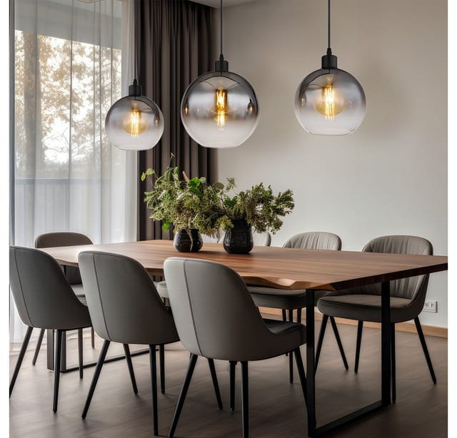 Hängeleuchte Rauchglas Pendelleuchte 3-Flammig Retro Esszimmerleuchte Kugeln Glas, schwarz, 3x E27 Fassungen, LxBxH 95x25x120 cm