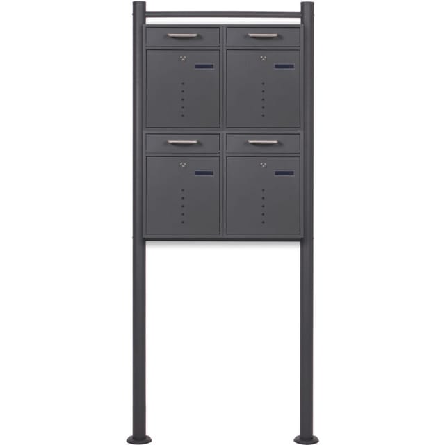 Wiltec - 2x2 Briefkasten V51 in Anthrazit Postkasten mit Briefkastenständer und Sichtfenstern Postbox