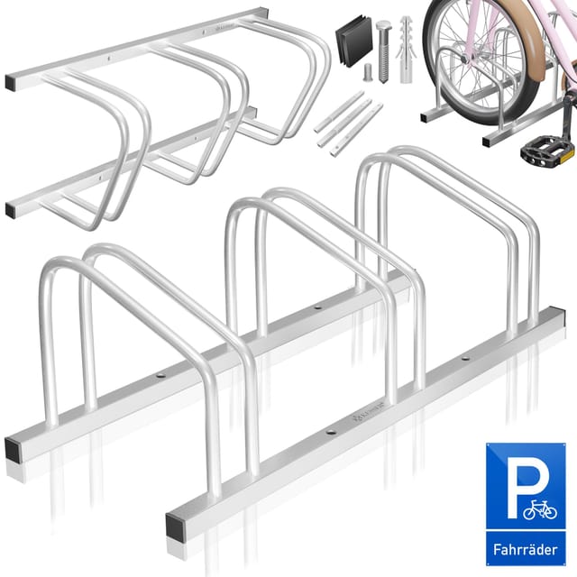 Kesser - Fahrradständer Für Inkl. Parkschild Mehrfachständer Mit 37cm Radabstand Für 30-65mm Reifenbreite Fahrradhalter Aufstellständer Silber / 3 Fahrräder