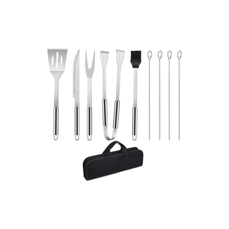 Taishengda Grillbesteck-set, 9-teiliges Grillbesteck Aus Edelstahl Mit Aufbewahrungsbox/wender/gabel/zange/messer/spieße Und Bürste Für Outdoor/camping