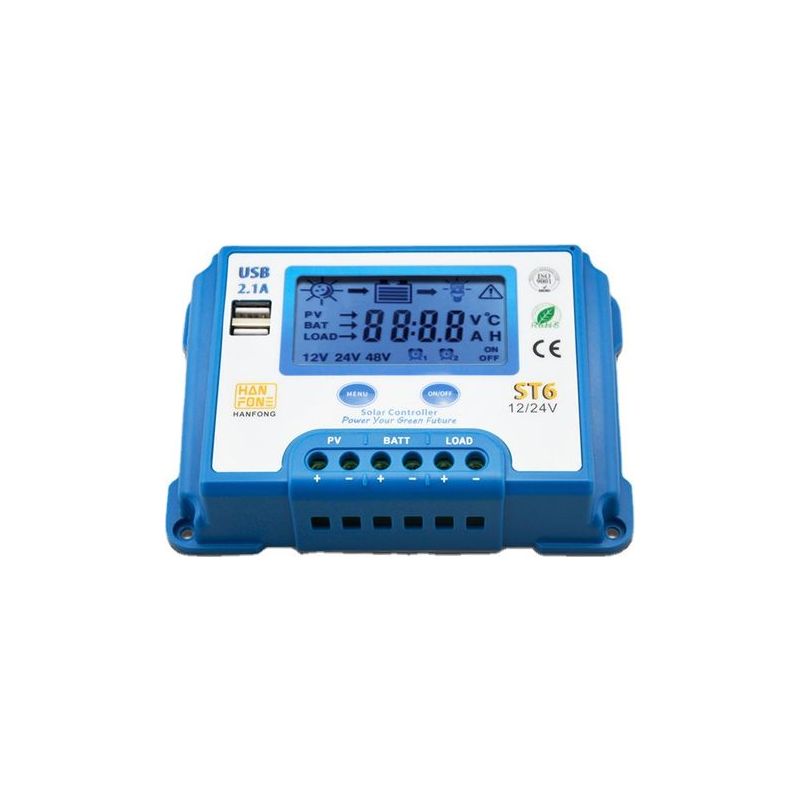 Taishengda-10a 12v/24v Solar-laderegler Mit Lcd-bildschirm Und Zwei Usb-anschlüssen Für Solarbatterien - St6-10a