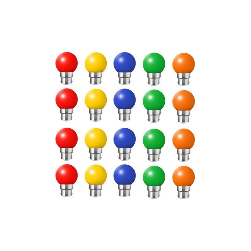 Taishengda - Packung Mit 20 B22 Farb-led-lampen, 2w Bajonettlampen, Rot, Gelb, Orange, Grün, Blau, Bruchsicher (entspricht 20w)