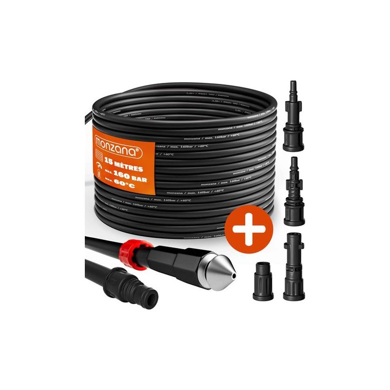 Taishengda Hochdruck-rohrreinigungsschlauch 15 M 160 Bar – 4 Adapter Für Kärcher K2, K3, K4, K5, K6, K7 – Flexibel Und Langlebig
