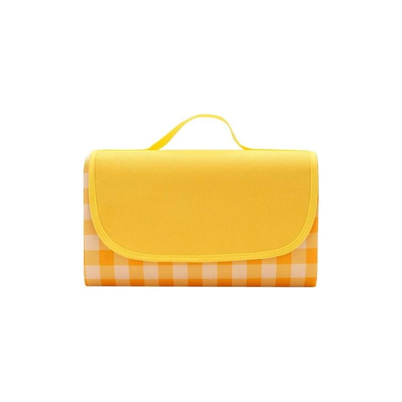 Taishengda Wasserdichte Picknickdecke 150×200cm Große Strandmatte Mit Faltbarem Griff, Feuchtigkeitsbeständig Für Camping, Reisen, Strand, Garten, Park (4-6 Personen, Gelb Und Weiß)