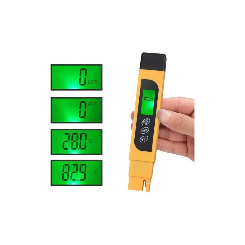 Taishengda Digitaler Tds-tester, Tragbarer Stift + Ph-papier, Wasserqualitätsmessung (tds, Ec, Temperatur, Reinheit, Ppm), Eingebautes Thermometer, 4 Anzeigemodi