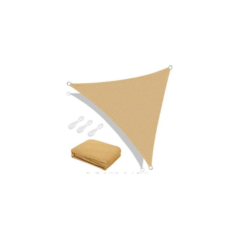 Taishengda Dreieckiges Sonnensegel, 3x3x3 M, Hdpe-sonnensegel, Uv-beständig, Atmungsaktiv, Uv-schutz Für Garten, Terrasse Und Camping – Sandfarben