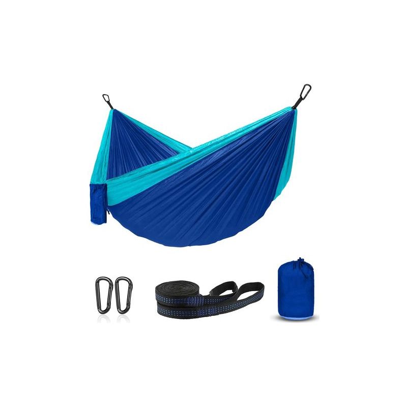 Taishengda Ultraleichte Camping-hängematte, Schnelltrocknende Hängematte Aus Fallschirmseide Mit Karabinern Und Hochwertigen Gurten, Geeignet Für Garten, Terrasse Und Reisen, Blau, 260 X 140 Cm