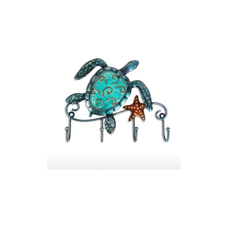 Taishengda Türhaken Mit Schildkrötenmotiv, Schlüsselringhaken Aus Eisen, Dekohaken, Kleiderhaken Mit 4 Haken, Wanddekoration, Blaues Metall