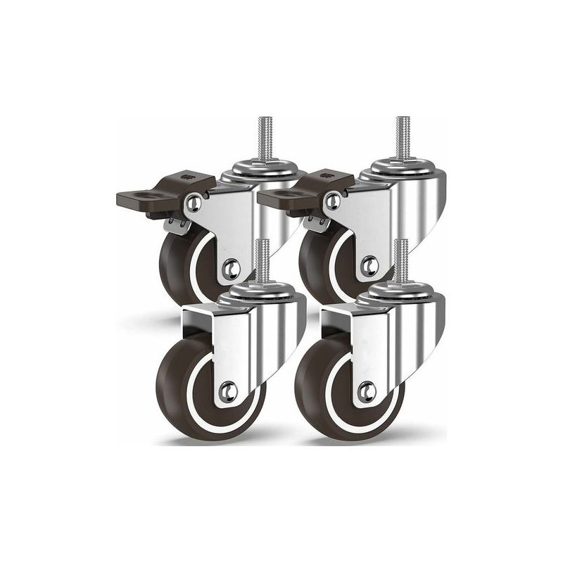 Taishengda-lenkrollen - 4 Mit Gewindebolzen, Möbelrollen, Gebremste Räder Für Den Industriellen Transport Von Platten (50 Mm Mit M10-bolzen, 2 Mit Bremsen, 2 Ohne Bremsen)