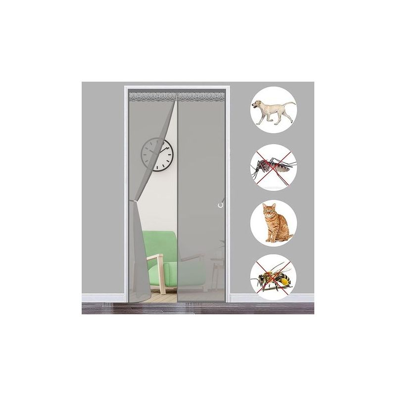 Taishengda Magnetisches Moskitonetz Für Türen, 80 X 210 Cm, Magnetischer Türvorhang, Moskitonetz, Kein Bohren Erforderlich, Für Innen-, Terrassen- Und Schiebetüren, Grau