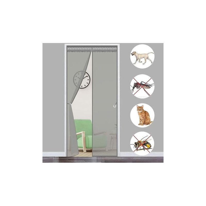 Taishengda Magnetisches Moskitonetz Für Türen, 150 X 230 Cm, Magnetischer Türvorhang, Moskitonetz, Kein Bohren Erforderlich, Für Innen-, Terrassen- Und Schiebetüren, Grau
