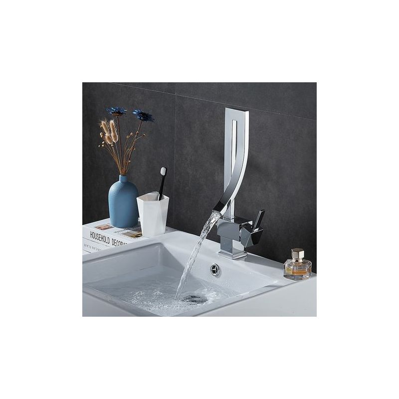 Taishengda Messing-waschtischarmatur, Modischer Stil, Schlichtes Design, Wasserfallarmatur Für Warm- Und Kaltwasser, Badezimmerarmatur, Küchenausstattung (silber)