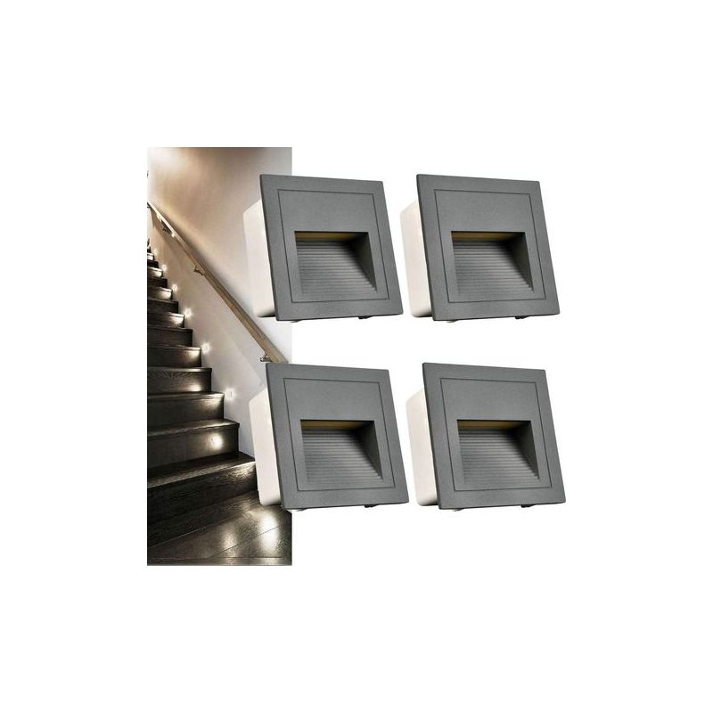 Taishengda – Set Mit 4 Quadratischen Led-wandeinbauleuchten, Kaltweiß, Ip65, Treppenbeleuchtung, Stufenbeleuchtung, Aluminium, Dekorative Beleuchtung, Graues Gehäuse