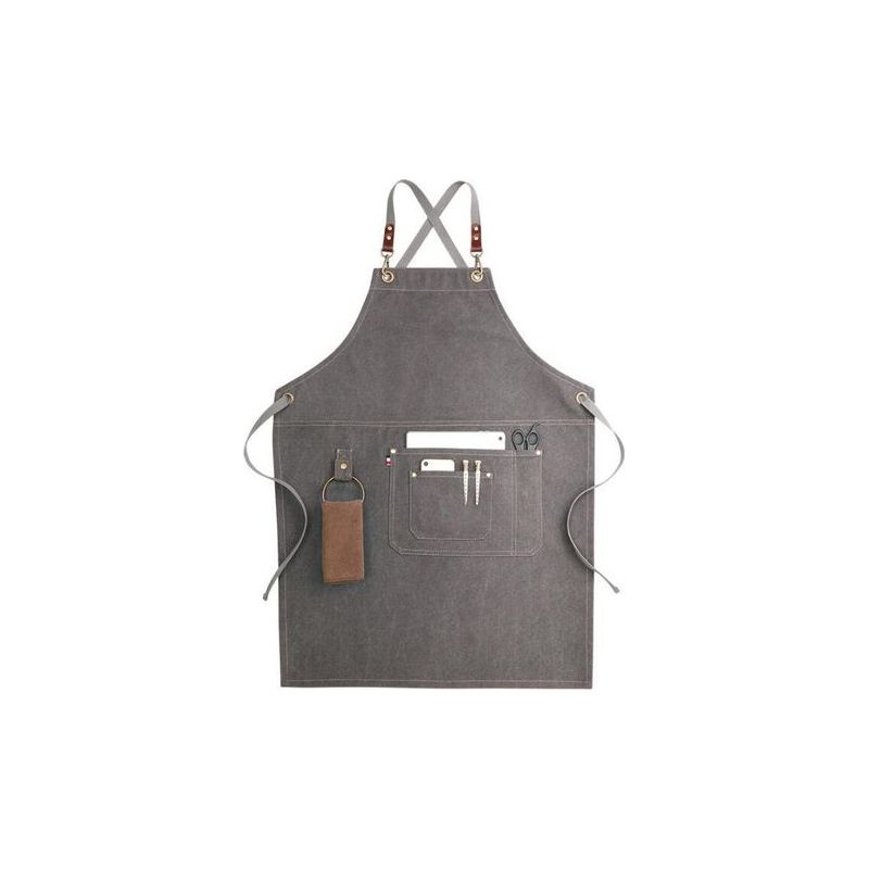 Taishengda Unisex-lederschürze Mit Stoffband, Grillschürze Mit Kreuztasche, Grau