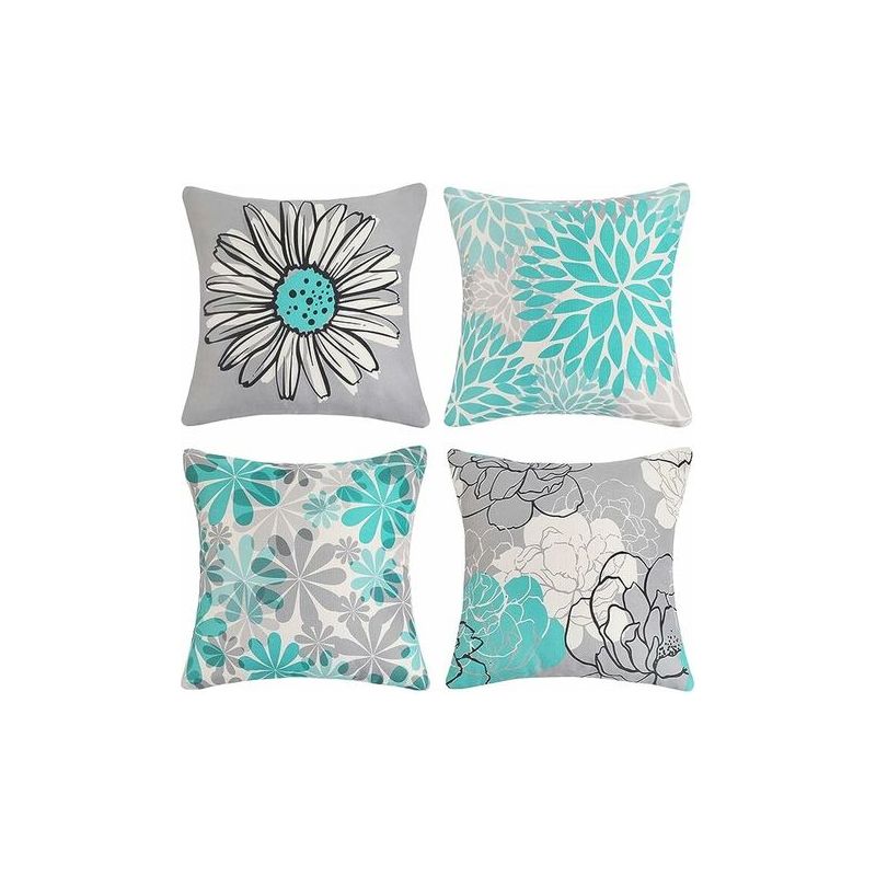 Taishengda - Set Mit 4 Outdoor-kissenbezügen, Wasserdichte Sonnenblumen-leinenkissenbezüge Für Terrasse, Garten, Wohnzimmer, Schlafzimmer (45 X 45 Cm, Grün)