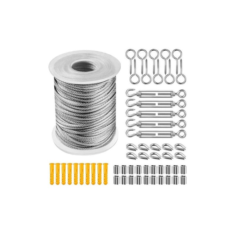 Taishengda - 30 M Pvc-beschichtetes Edelstahl-drahtseil - Spannschloss Mit Zubehör - Korrosions- Und Wasserbeständig - Für Außenbeleuchtung Und Zeltseile