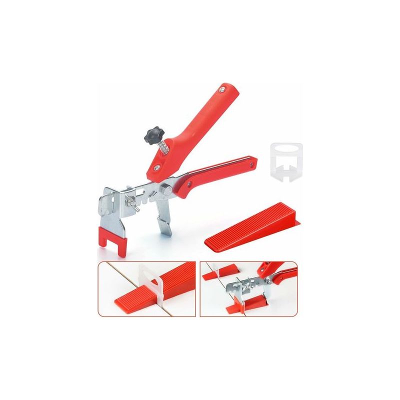 Taishengda Fliesenverlegeset Für 2,0 Mm Fliesen – 400 Clips Und 100 Wiederverwendbare Keile – Inklusive Zange – Für Fliesenstärken Von 3–12 Mm