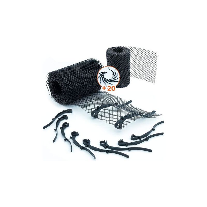 Taishengda – Hochwertiges, Robustes Dachrinnennetz [inkl. 20 Haken + 2 Netzpaneele 6 M X 16 Cm] Dach- Und Laubschutz. Verbesserter Pvc-dachrinnenschutz